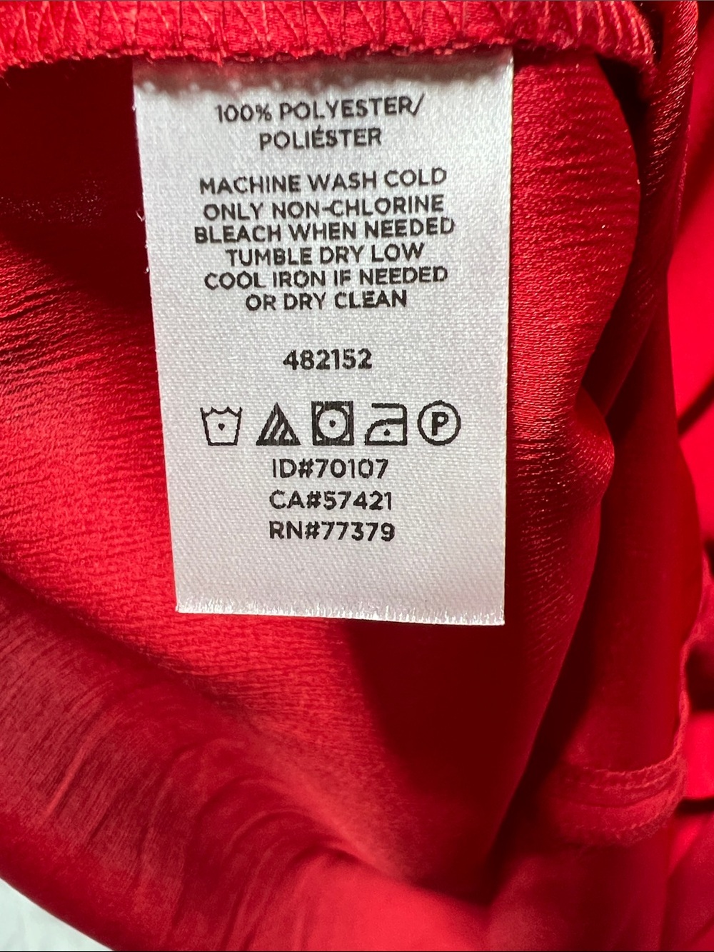 Ann Taylor Red Long-Sleeve Tie-Neck Blouse - Picture 4 of 4